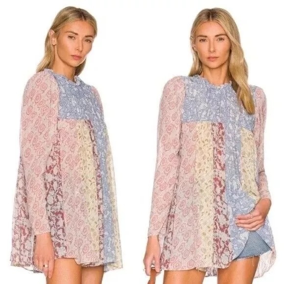 Free People Tops - Free People Merrie Mixed Print Tunic In Lilac Size small